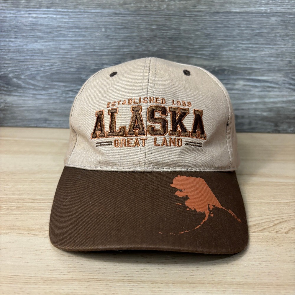 Alaska Hat Cap Strap Back‎ Brown Great Land EST 1959 Adjustable